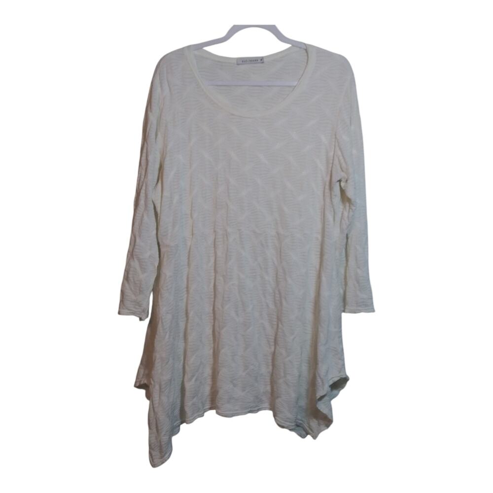 Cut Loose Ivory Textured Asymmetrical Hem Tunic Top Artsy 3/4 Sleeves Sz XL